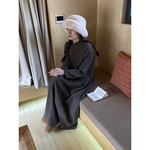 雏菊BellisPerennis2026AW 100%羊毛咖格中式小立领领连衣裙