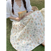 雏菊BellisPerennis2025SS ‘小晨迷雾’花卉裙收褶古典伞裙亚麻