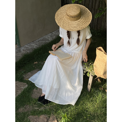 木棉丝棉波点木耳边连衣裙