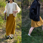 雏菊BellisPerennis2023AW 汉麻有机棉姜黄灯芯绒半裙短裙中长裙