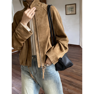 雏菊BellisPerennis2025AW 肯亚进口反绒羊皮沙色真皮皮衣