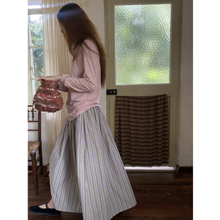 雏菊BellisPerennis2025AW 集丝坊色织全棉彩条纹半身伞裙