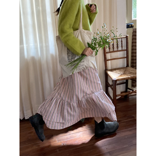 雏菊BellisPerennis2025AW 集丝坊老织布肌理棉条纹双层鱼尾半裙