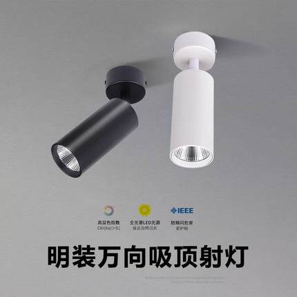 明装小山丘射灯可调角度7W15W吸顶式洗墙照画全光谱客厅高显高亮