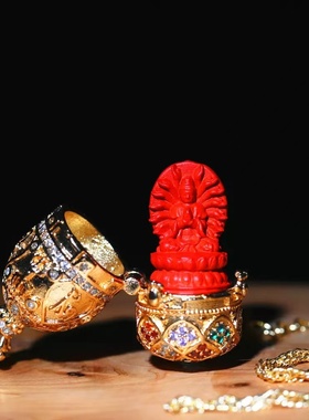 杭州灵隐朱砂花开见佛微镶迷你嘎乌盒吊坠佛龛多功能彩钻锆石项链