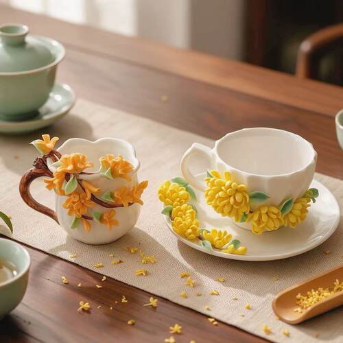 【金桂绕盏】新中式桂花手工捏花高颜值茶杯 70069