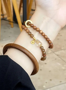 【淡淡檀香】老山檀 库克貔貅双圈 新中式双圈手串 3097