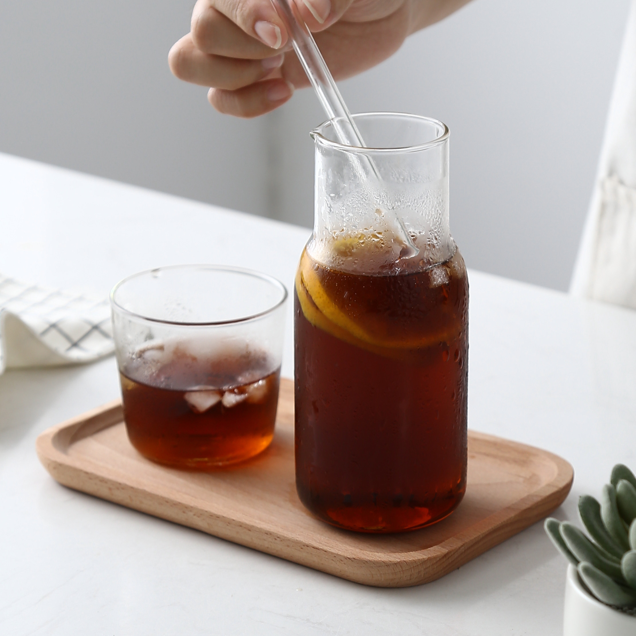日式一人饮茶壶配单杯简约茶杯创意玻璃杯早餐杯果汁杯牛奶杯耐热