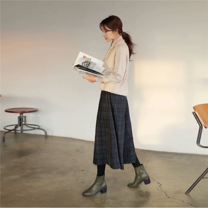 宽松紧腰毛呢裤子显瘦百搭裙裤