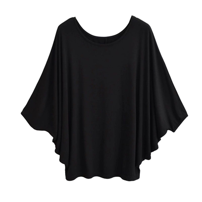 胖mm百搭纯色蝙蝠袖上衣