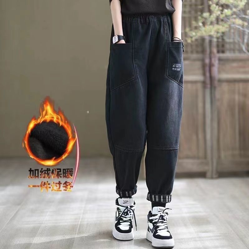 胖mm加绒加厚牛仔裤女2025秋冬