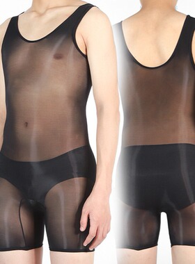 【夏の睡衣】油亮士性感内衣平角连体衣性感大码紧身裸感弹连裤袜