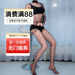 融身 高密640针丝滑油亮网纱领后背拉链带手指全身连体连身袜