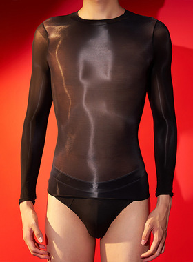【VT】前后胸无缝912长袖紧身泳衣透明内衣丝袜上衣油光丝滑袜衣