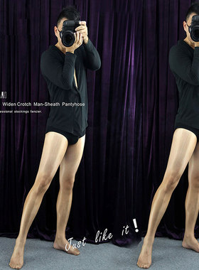 【通体套】1D油亮无腰筋高弹性无缝套加裆加大码隐形透明男连裤袜