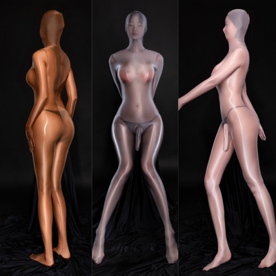 【婵丝】大码油光油亮丝滑男士大象鼻JJ套全包拉链包头紧身连体衣