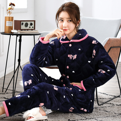 冬季法兰绒三层加厚保暖夹棉袄