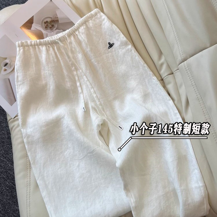 145小个子白色亚麻阔腿裤女九分设计感夏季薄款棉麻阔腿长裤子xxs