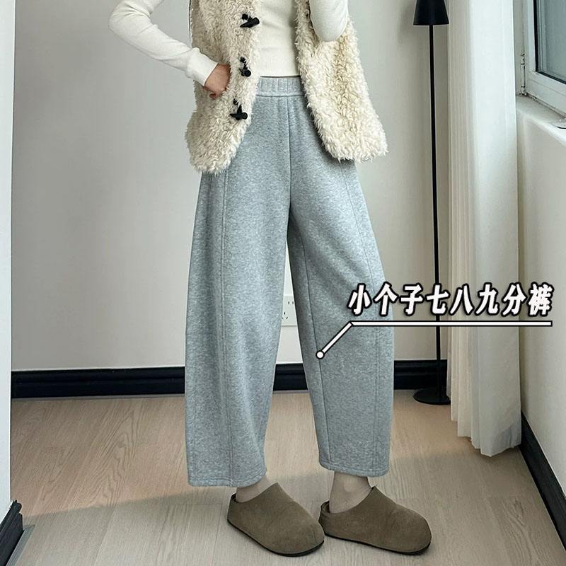 小个子灰色休闲哈伦卫裤女秋冬新款显高宽松垂坠感慵懒弯刀气球裤
