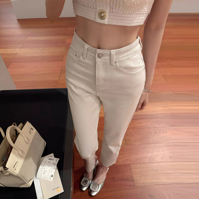 150小个子九分韩版白色莱赛尔牛仔裤女春秋冬高腰显瘦弹力烟管裤s