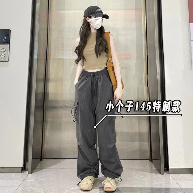 小矮个子145xxs九分灰色阔腿运动裤女夏季韩版高腰宽松休闲长裤子