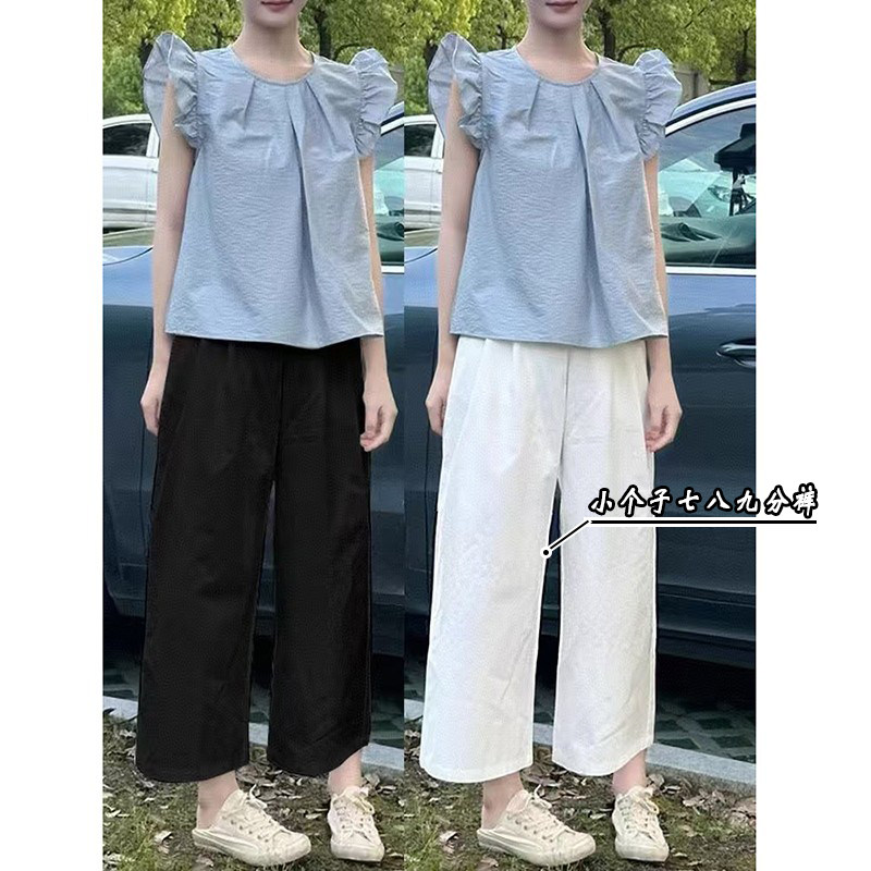 小个子七分白色水洗棉山本裤女夏季薄款2025新款九分直筒阔腿裤xs