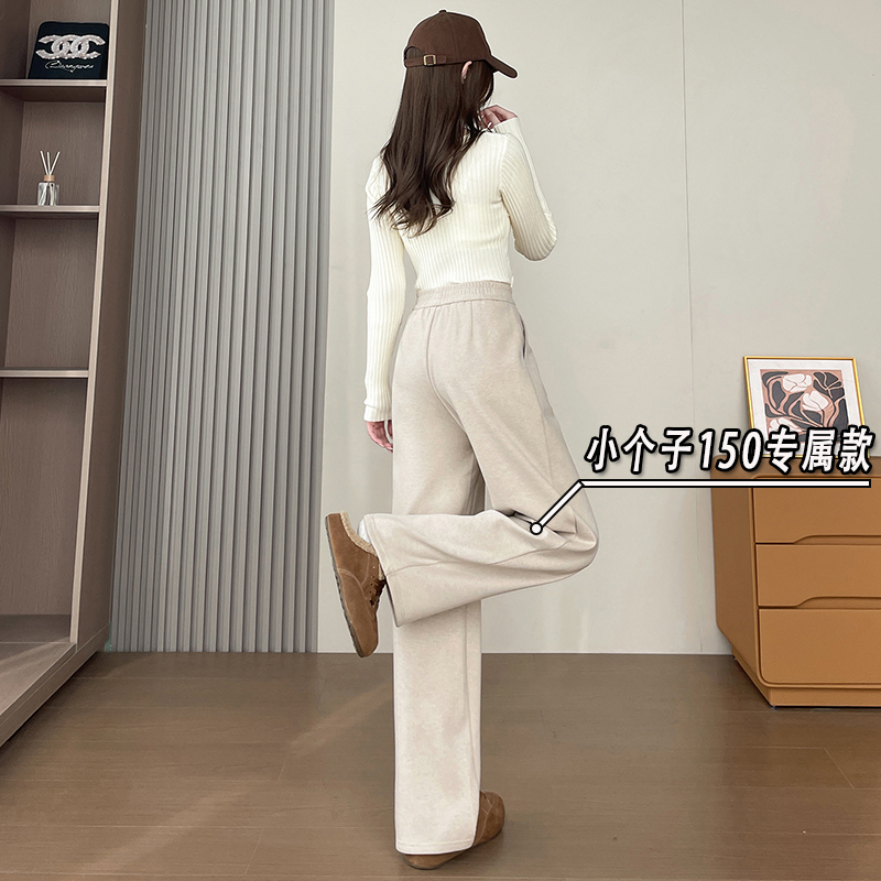 毛呢阔腿裤女2025新款秋冬加绒小个子拖地裤高腰垂感休闲长裤xs码