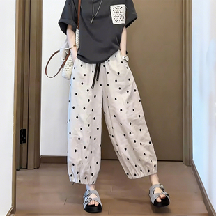 杏色波点哈伦裤 款 矮小个子慵懒百搭宽松休闲九分阔腿灯笼裤 女夏季