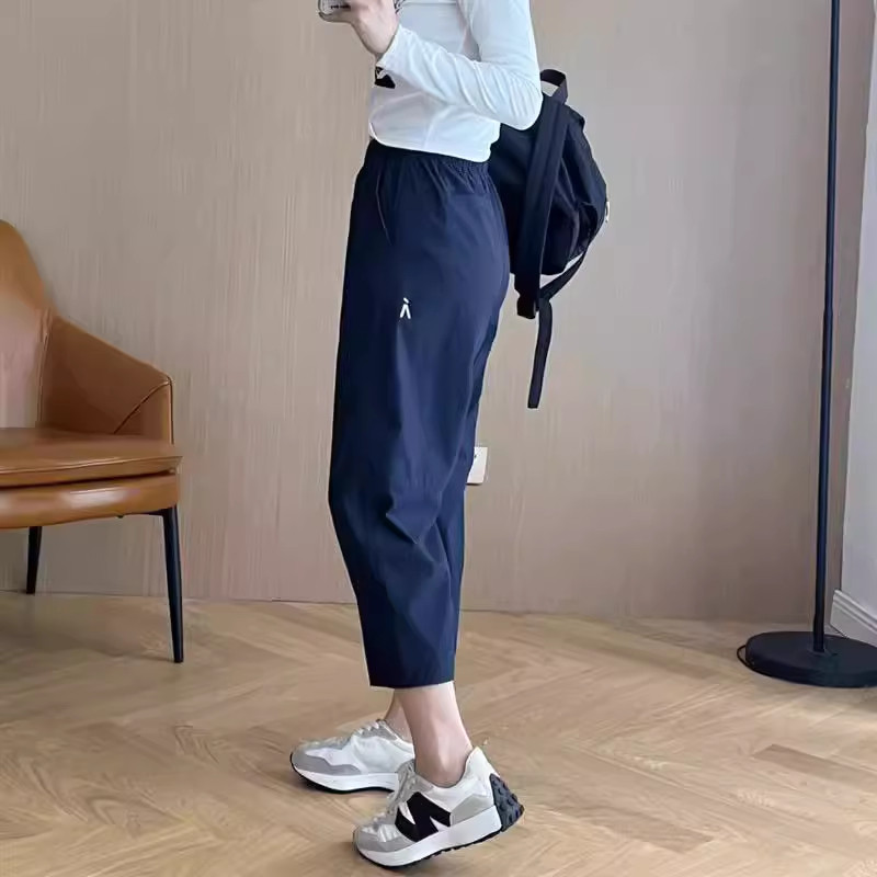 小个子八分冰丝哈伦速干运动裤女夏薄款松紧腰九分显瘦萝卜老爹裤