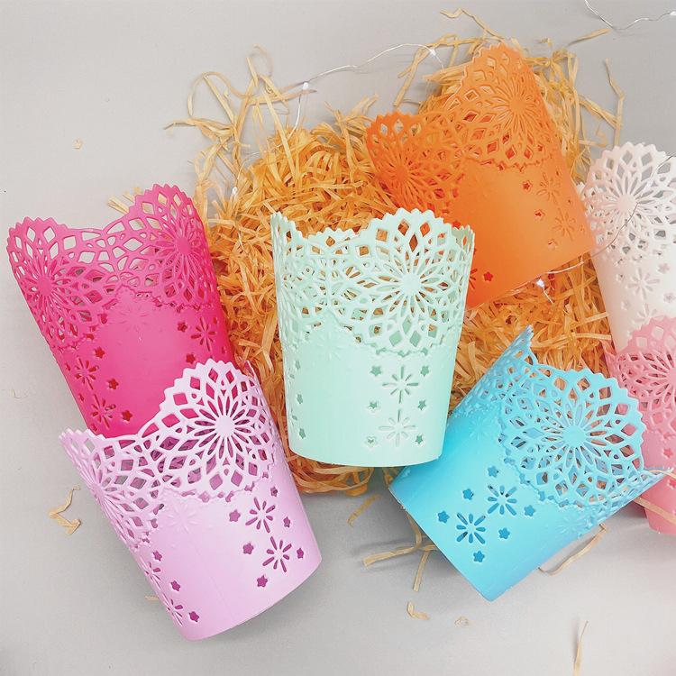 韩国办公用品 创意可爱笔篓 桌面小垃圾桶收纳篮镂空花纹笔筒