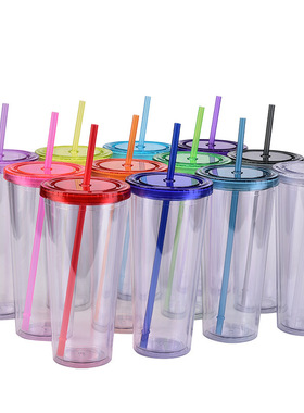 工厂现货24oz塑料吸管杯创意透明冷饮杯带盖可定logo印刷颜色水杯