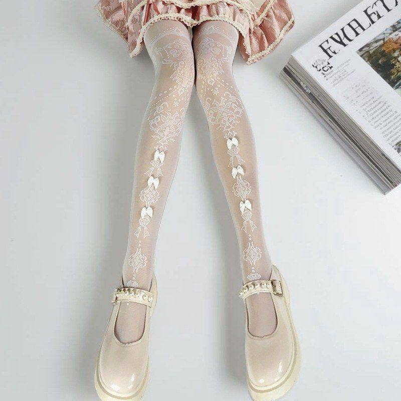 {图腾之结}春夏薄款过膝袜洛丽塔提花蝴蝶结甜美亚文化黑白长筒袜,女士内衣/男士内衣/家居服,连裤袜/打底袜,淘宝优惠券,粉丝福利购,淘宝优惠卷