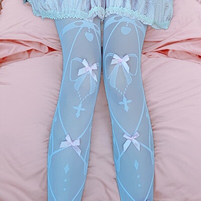 {绮梦心结}Lolita甜心薄款提花大腿袜洛丽塔过膝袜甜美日系