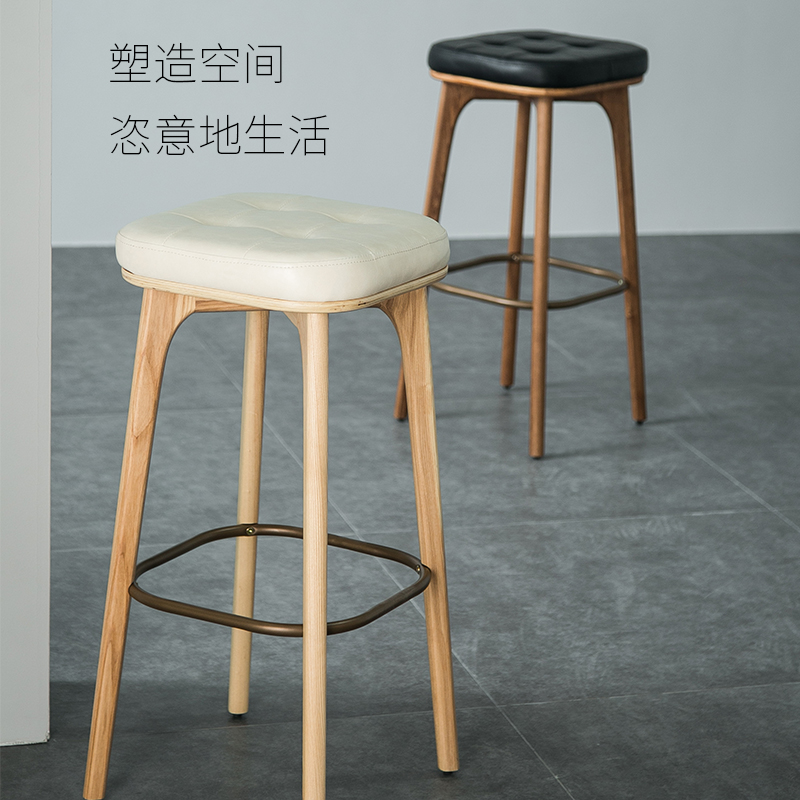北欧实木吧椅现代简约个性酒吧咖啡厅家用靠背椅创意前台高脚凳子