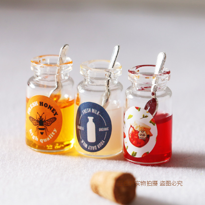 Dollhouse小布娃娃屋仿真牛奶蜂蜜草莓果酱 微缩食玩模型拍摄道具