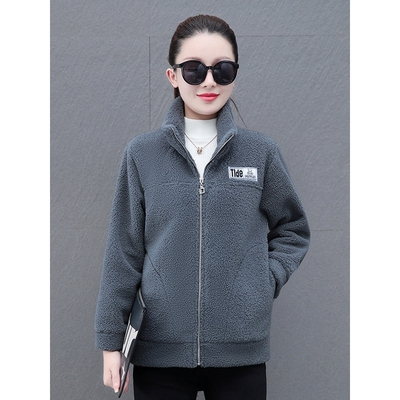 颗粒羊羔毛绒女士短外套2025秋冬季新款时尚加绒加厚卫衣保暖爆款