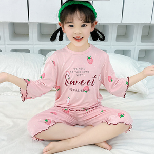 女童睡衣套装莫代尔夏季薄款儿童七分短袖七分裤夏天女孩家居服