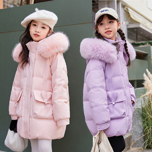 儿童羽绒服女童中长款中大童2023新款韩版女孩洋气时髦加厚冬装潮