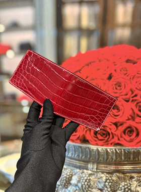 新款对折卡包红色系鳄鱼皮手工缝制斜体“H”驾驶证卡包卡套男女