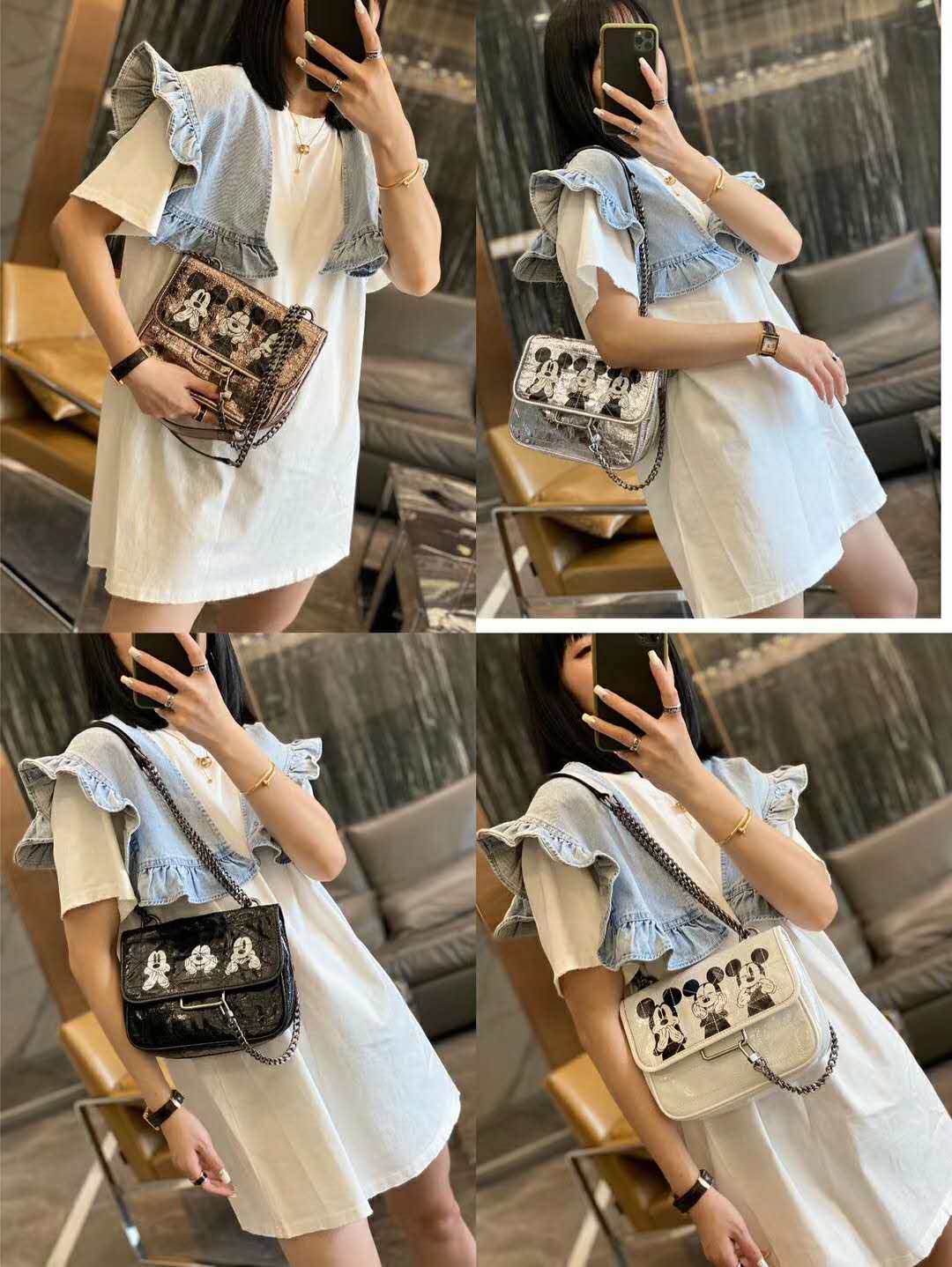 斜挎包女2020新款真皮时尚米奇卡通单肩包头层牛皮链条腋下包女潮