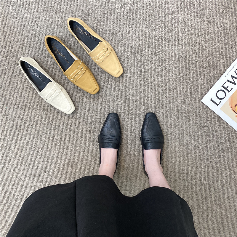 2024INS NEW LEATHER WOMENS SHOES LAZY WEAR COLLEGE STYLE SQUARE TOE TWO WEAR SMALL LEATHER SHOES BLOCK HEEL VERSATILE SINGLE SHOES
