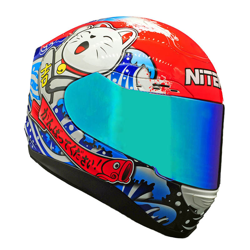美国NITEK P1限量版招财猫碳纤维摩托车成人头盔四季全盔电镀镜片