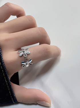 宁宁 素圈关节食指戒ins韩式女花朵开口戒指夸张时尚欧美杂志款