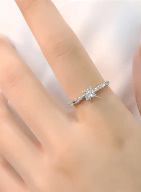 超闪幸运四叶草戒指冷淡风锆石细圈指环小清新森系花朵镶钻食指戒