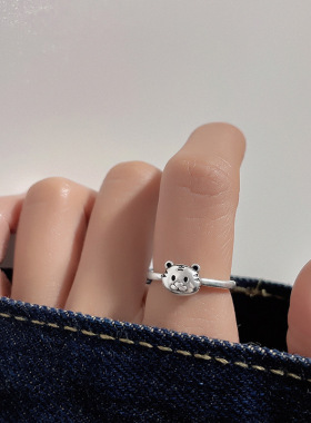 宁宁 复古做旧小老虎戒指转好运虎年生肖虎头开口单人戒女