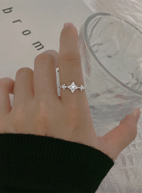 宁宁 四角星星戒指女日式风设计感气质珍珠闪钻四芒星开口指环