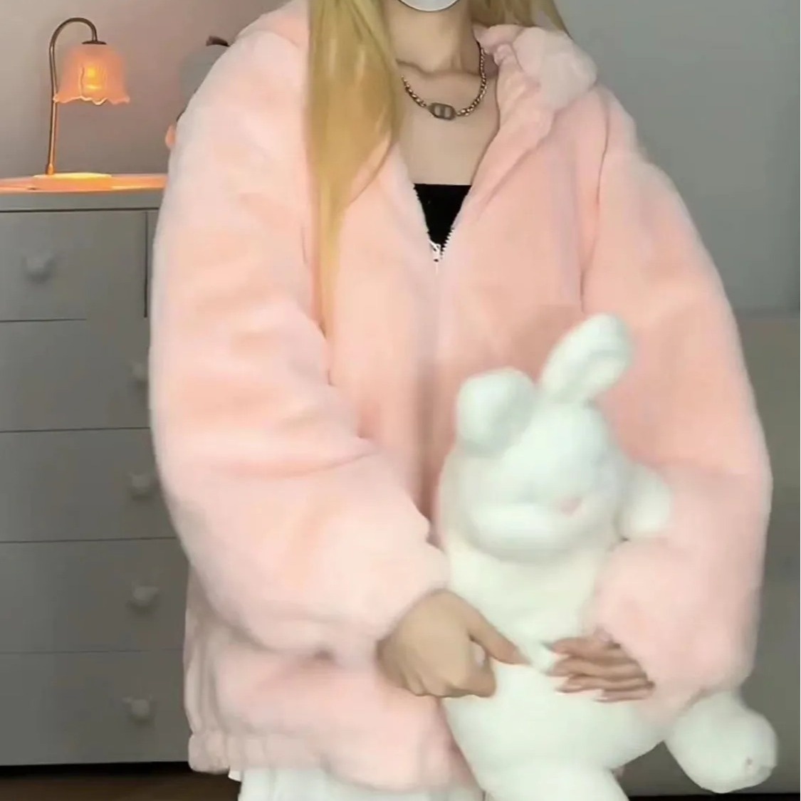 冬季新款兔耳朵毛呢外套