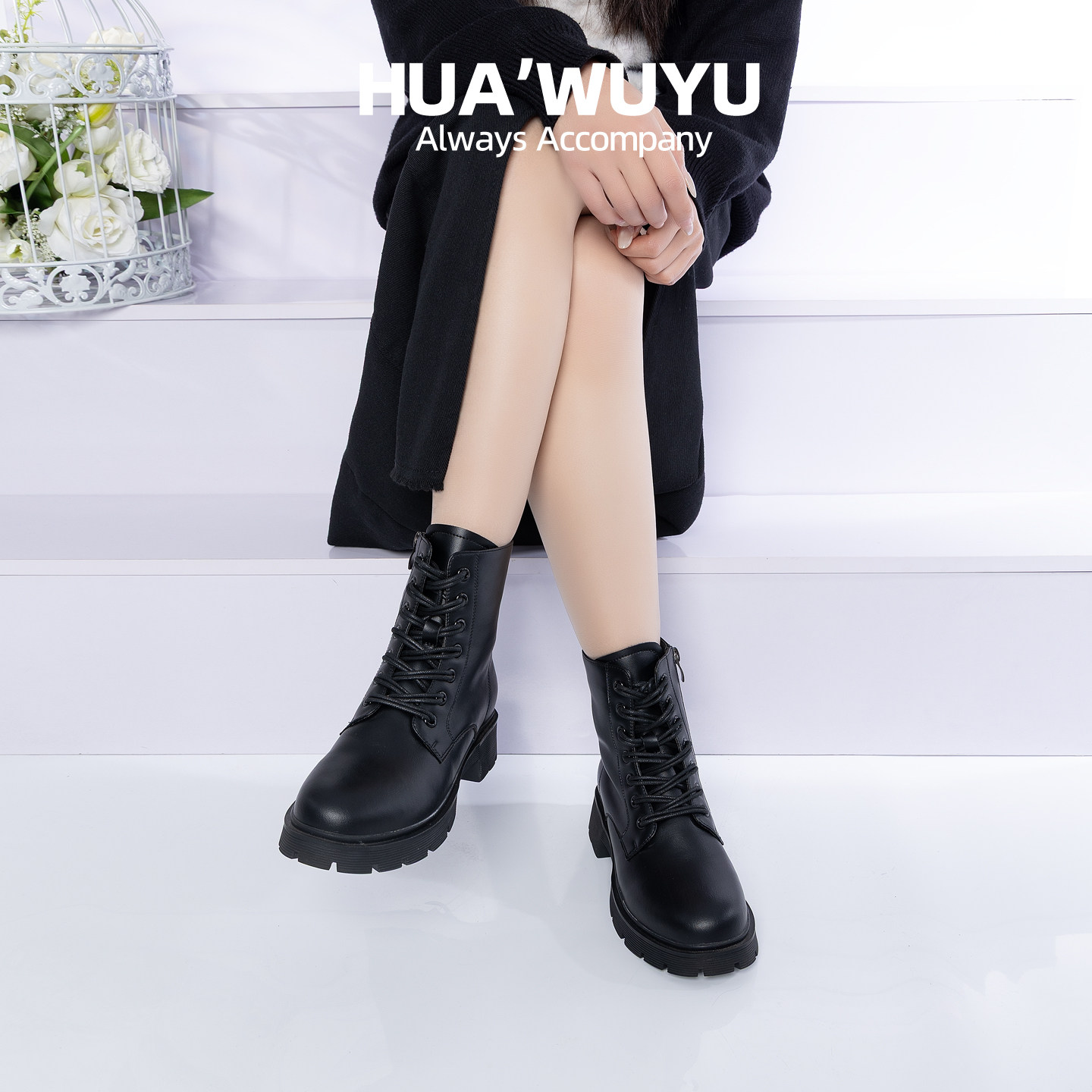 从北到南^化雾语黑白马丁靴鞋女学生士春秋牛皮短靴系带英伦通勤