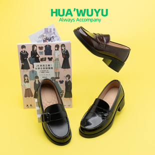 物语化雾语学院风女高校供学生尖头日系乐福jk正统制服牛皮鞋 中跟