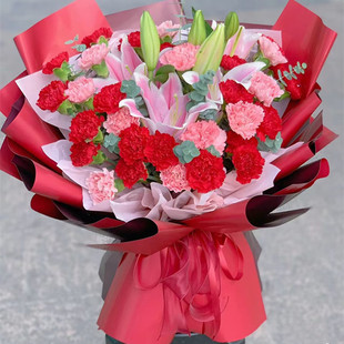 真花母亲节康乃馨花束送长辈老师生日鲜花速递全国同城广州北京店